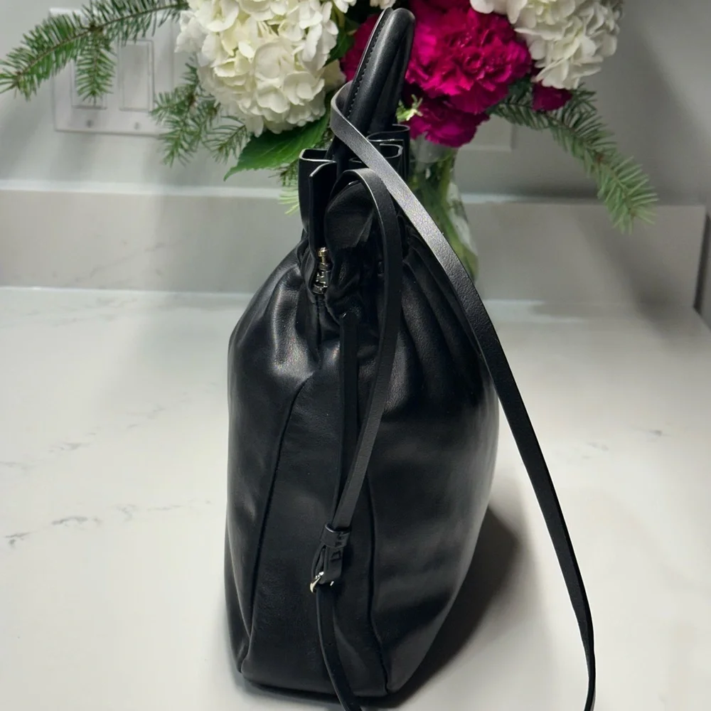 Loeffler Randall Joana Black Ruffled Leather Frame Shoulder Handle Bag